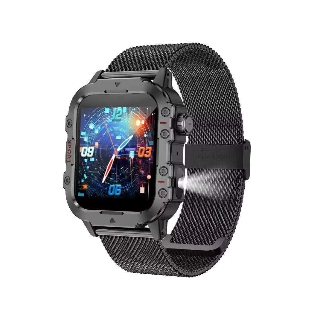 C19Pro 1.44 Inch Full Touch Screen Waterproof BT Call Fitness Tracker Outdoor LED Flashlight Smartwatch for Men C19 PRO