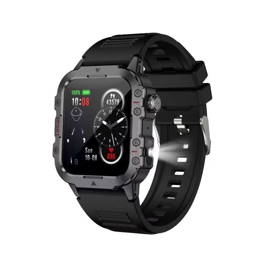 C19Pro 1.44 Inch Full Touch Screen Waterproof BT Call Fitness Tracker Outdoor LED Flashlight Smartwatch for Men C19 PRO